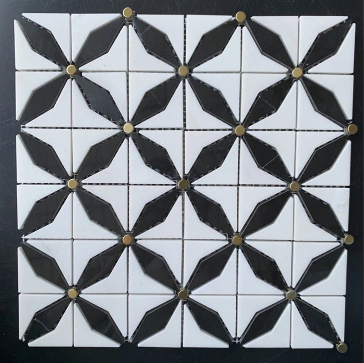 Hampton Large Herringbone Marble Mosaic Tile